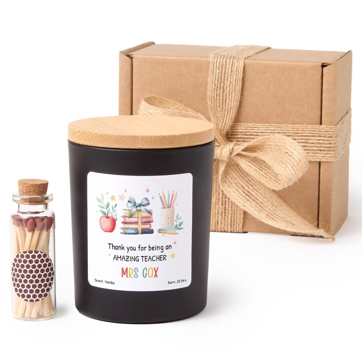 Personalized Teacher Candle Gift, Thank You Present for Amazing Educator, Soy Keepsake with Match Jar