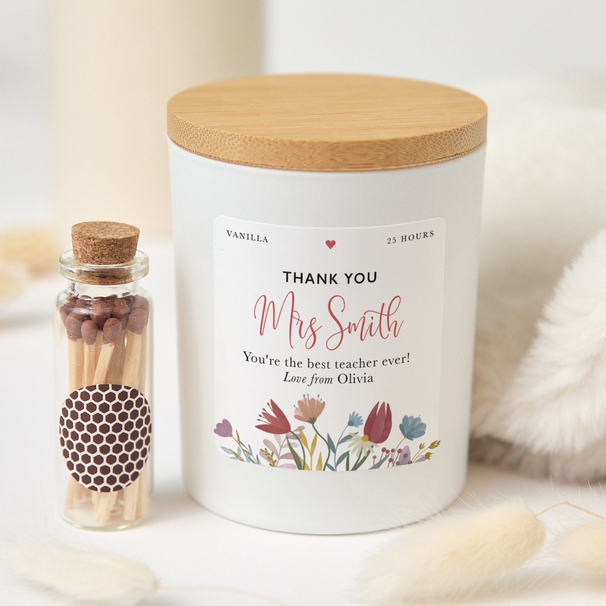 Personalized Teacher Gift Candle, Thank You Present for Educator from Student or Parent, Custom Label