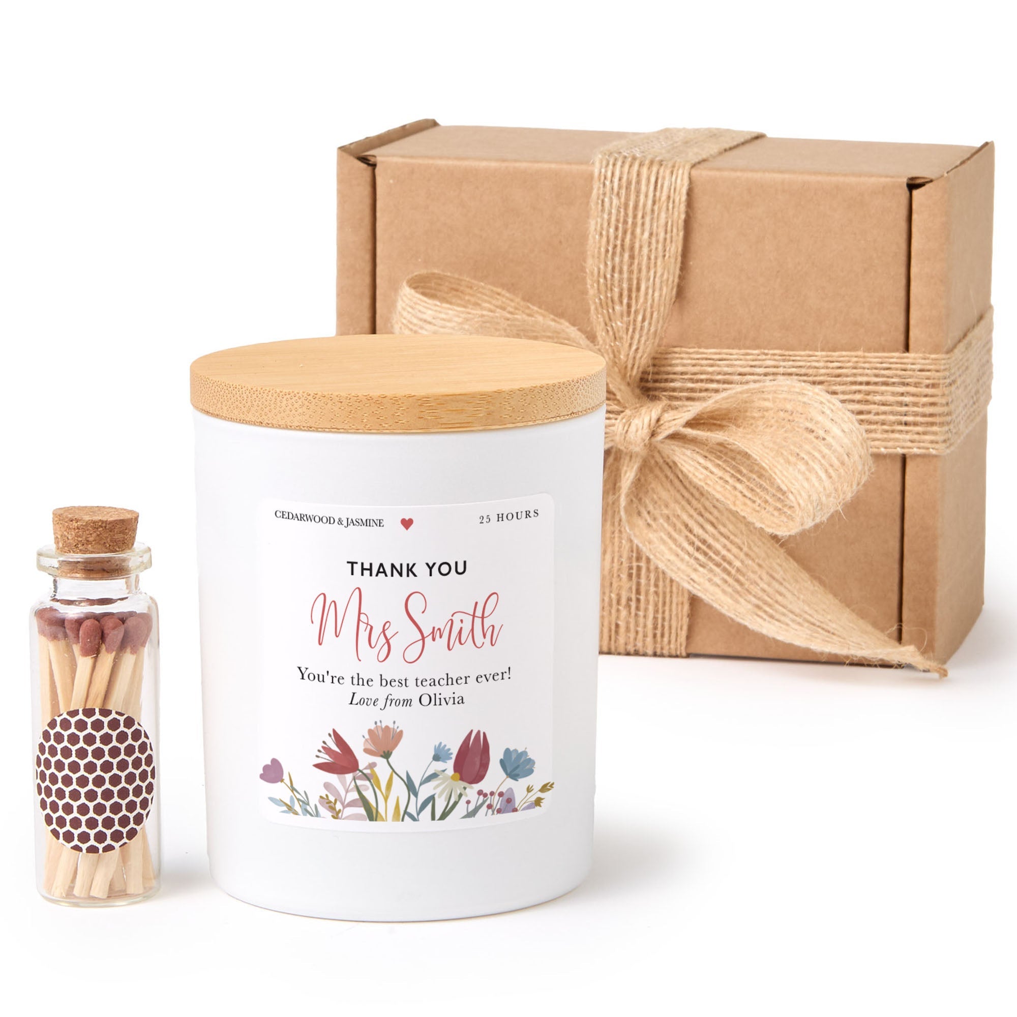 Personalized Teacher Gift Candle, Thank You Present for Educator from Student or Parent, Custom Label