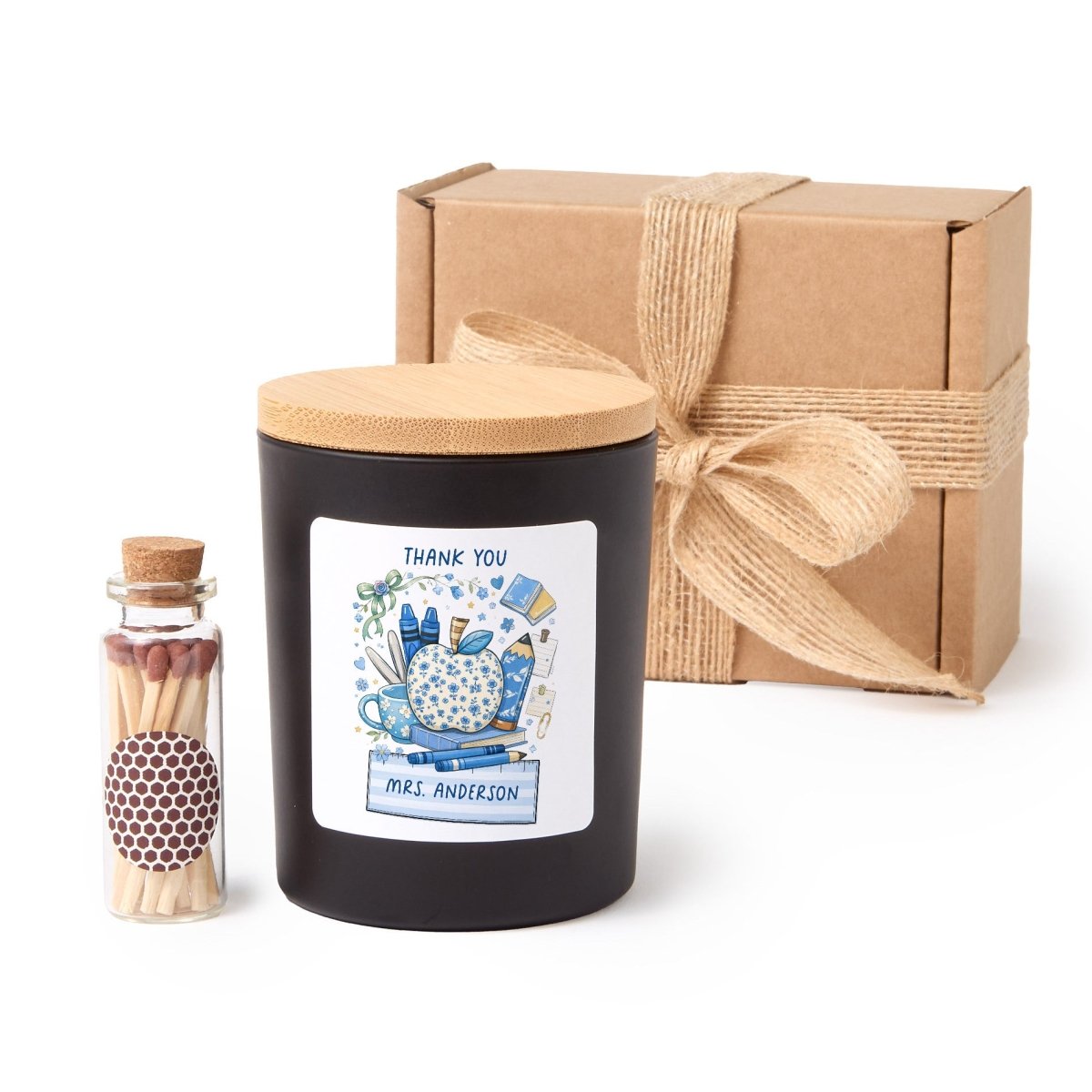 Personalized Teacher Thank You Candle, Custom Name Gift For Mrs, Apple Classroom Appreciation Present With Box