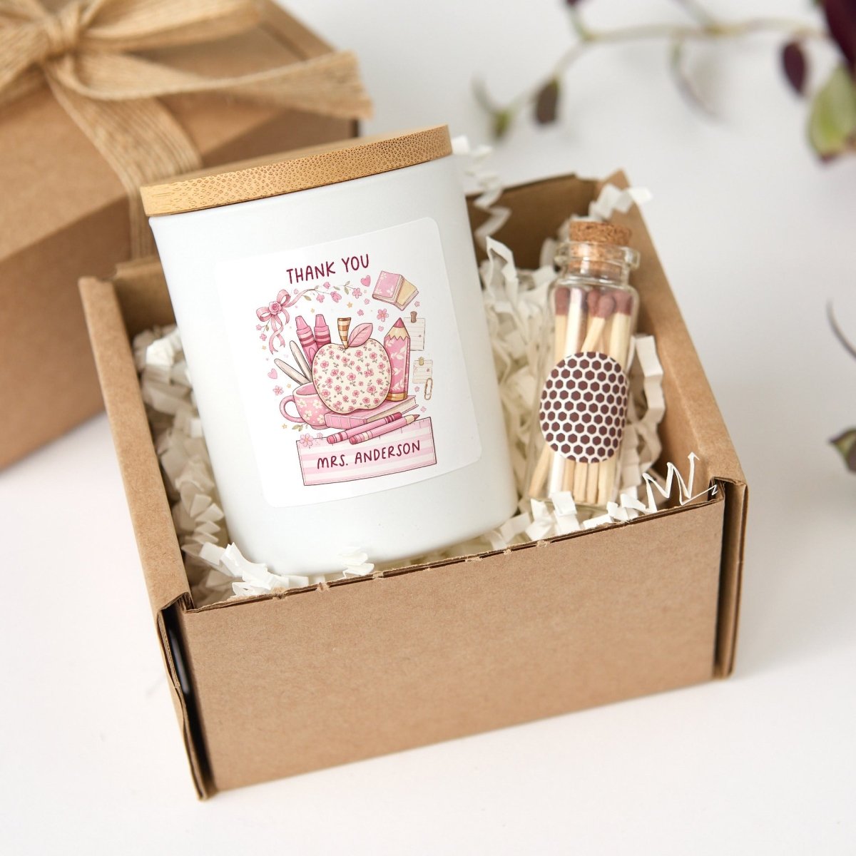 Personalized Teacher Thank You Candle, Custom Name Gift For Mrs, Apple Classroom Appreciation Present With Box