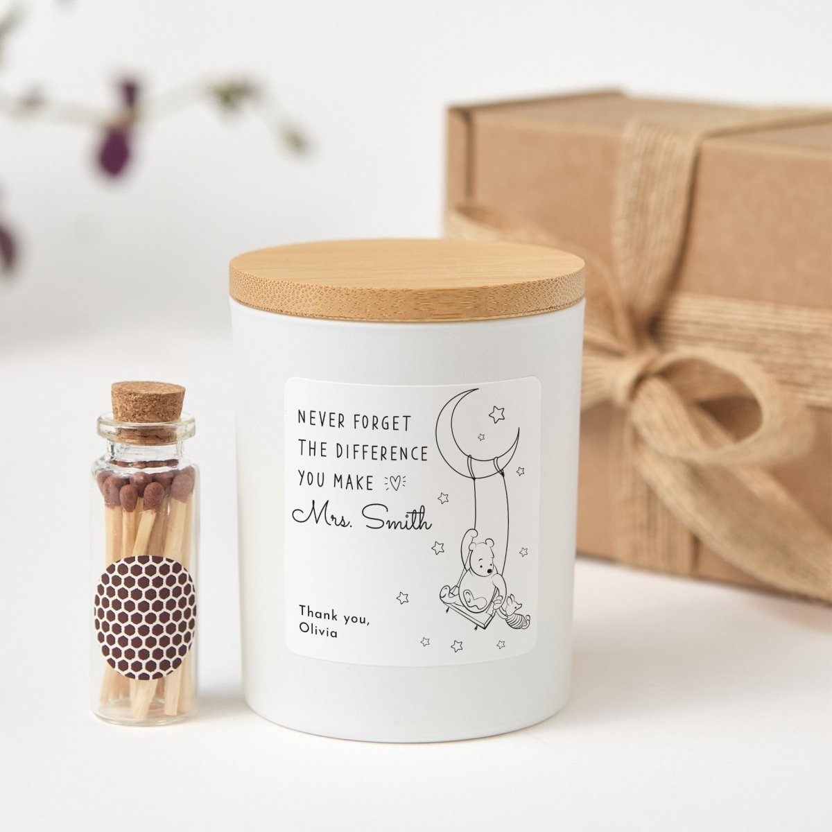 Personalized Teacher Thank You Candle Gift, Difference You Make Appreciation Present for Preschool or Elementary Teacher