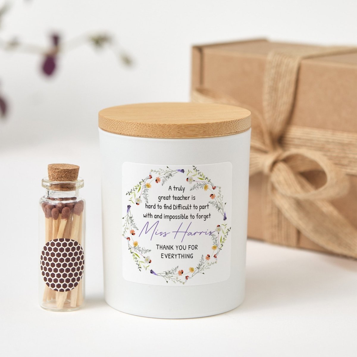 Personalized Teacher Thank You Candle Gift, Farewell Appreciation Present for End of School Year Keepsake