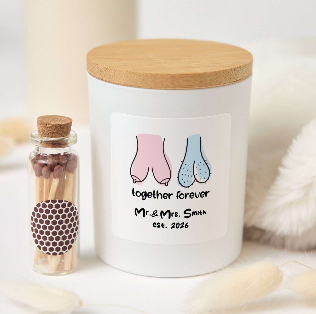 Personalized Together Forever Candle for Newlyweds, Mr. & Mrs. Wedding Gift with Keepsake Box and Wooden Matches
