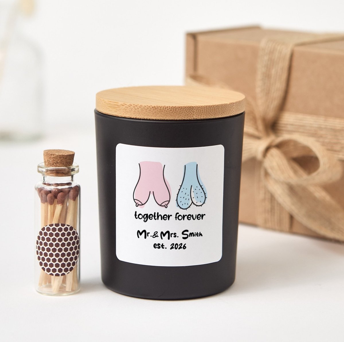 Personalized Together Forever Candle for Newlyweds, Mr. & Mrs. Wedding Gift with Keepsake Box and Wooden Matches