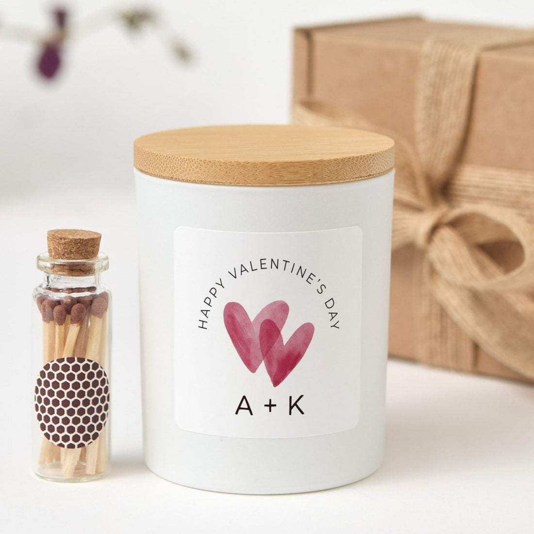Personalized Valentine’s Day Candle Couple Keepsake, Soft Heart Home Decor with Gift Box and Matches