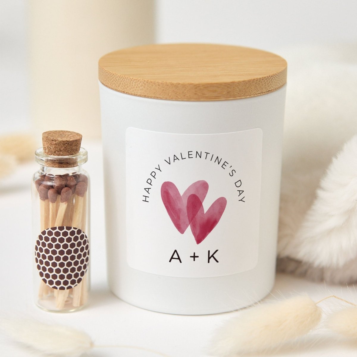 Personalized Valentine’s Day Candle Couple Keepsake, Soft Heart Home Decor with Gift Box and Matches
