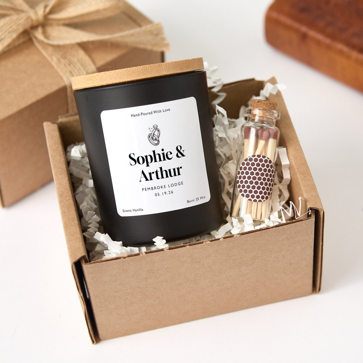 Personalized Wedding Candle Favor, Custom Couple Names And Date Gift, Elegant Bridal Shower Keepsake With Box