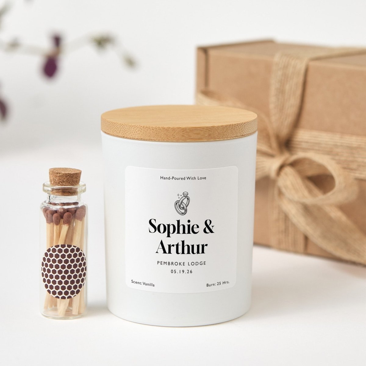 Personalized Wedding Candle Favor, Custom Couple Names And Date Gift, Elegant Bridal Shower Keepsake With Box