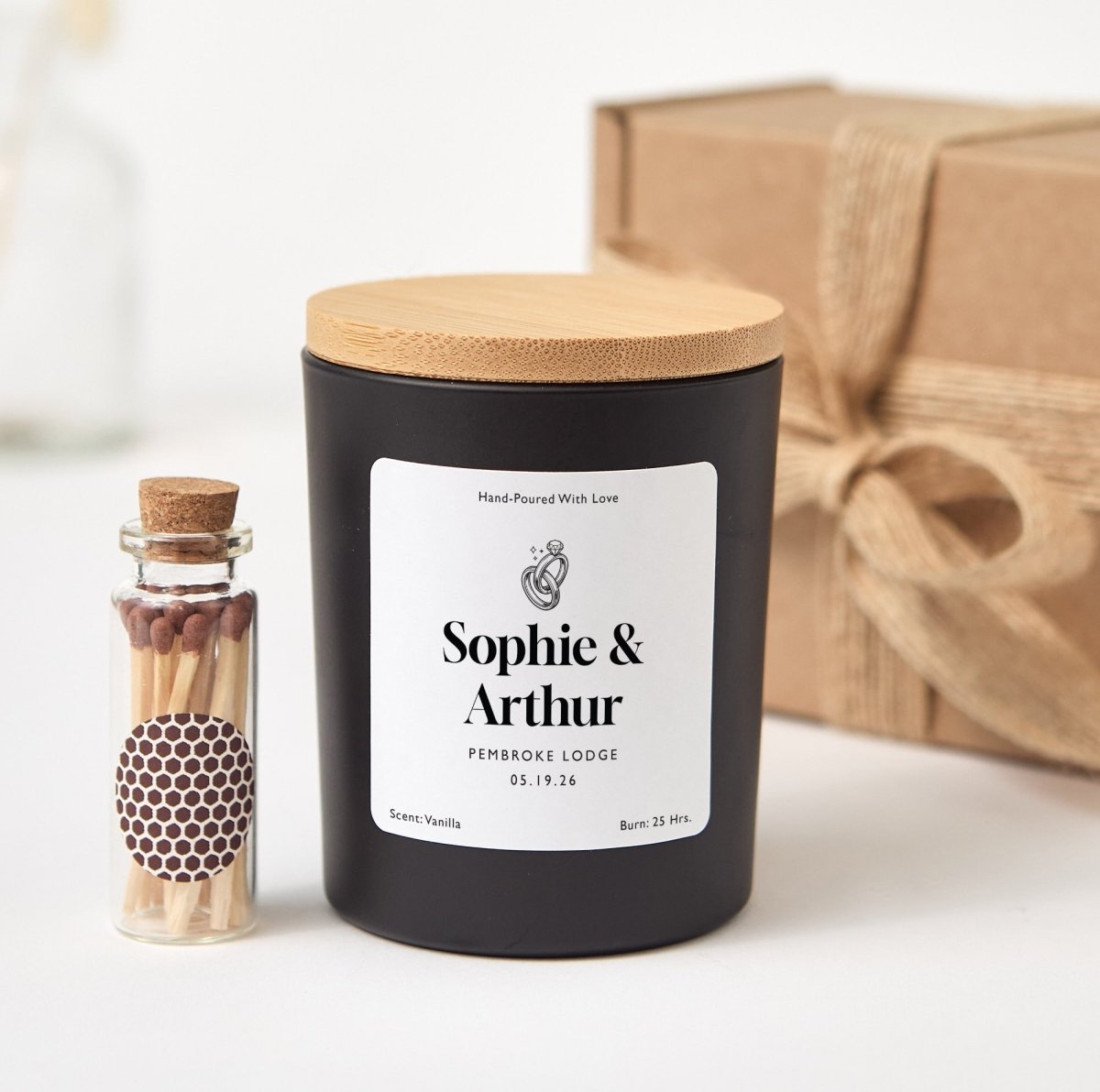 Personalized Wedding Candle Favor, Custom Couple Names And Date Gift, Elegant Bridal Shower Keepsake With Box