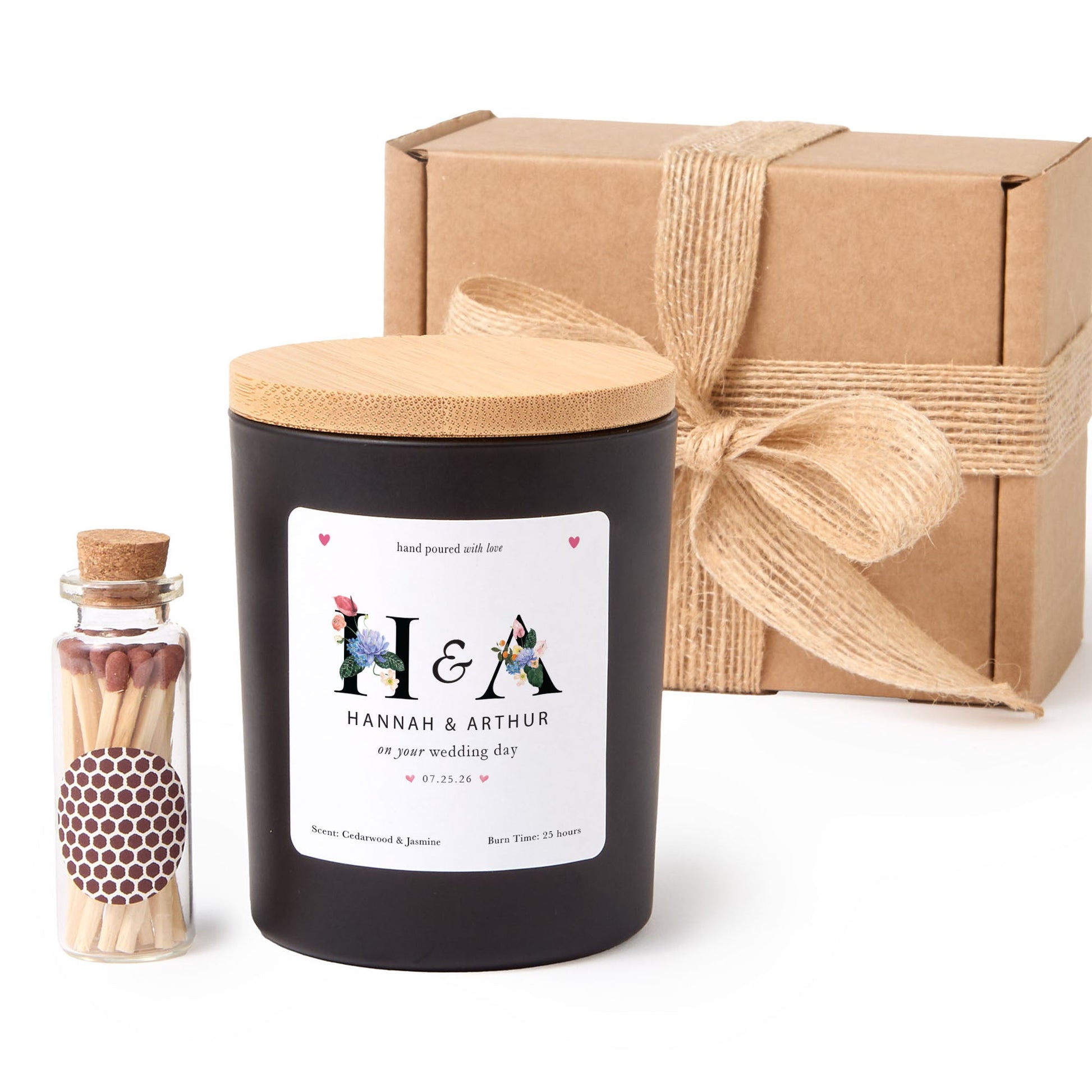 Personalized Wedding Candle With Matches | Custom Couple Gift | Wedding Day Keepsake Scented Candle | Newlywed Gift