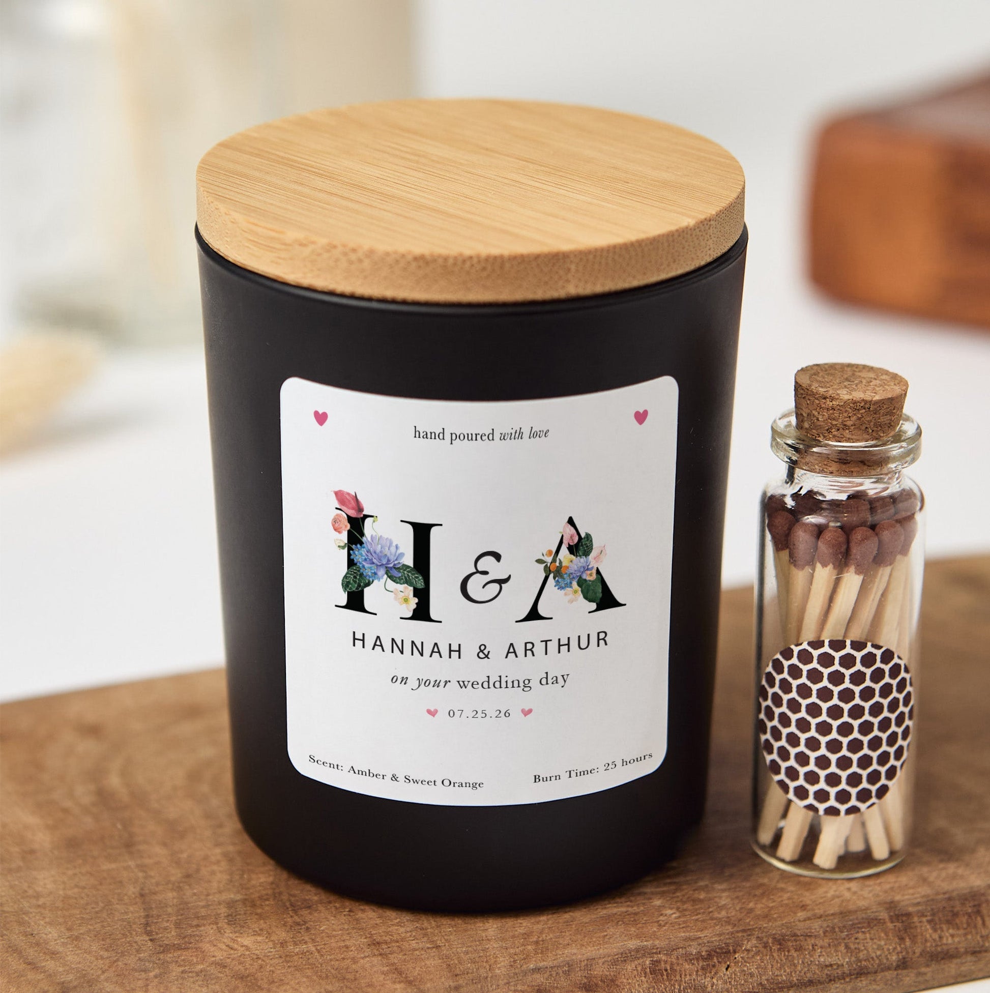 Personalized Wedding Candle With Matches | Custom Couple Gift | Wedding Day Keepsake Scented Candle | Newlywed Gift