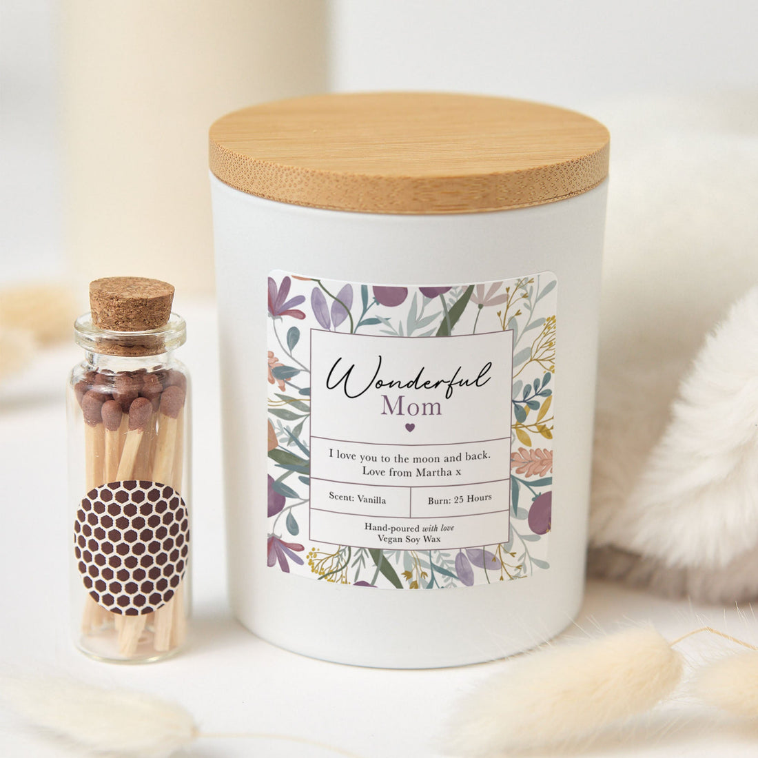 Personalized Wonderful Mom Scented Candle Gift | Custom Message Floral Design Mother's Day Present