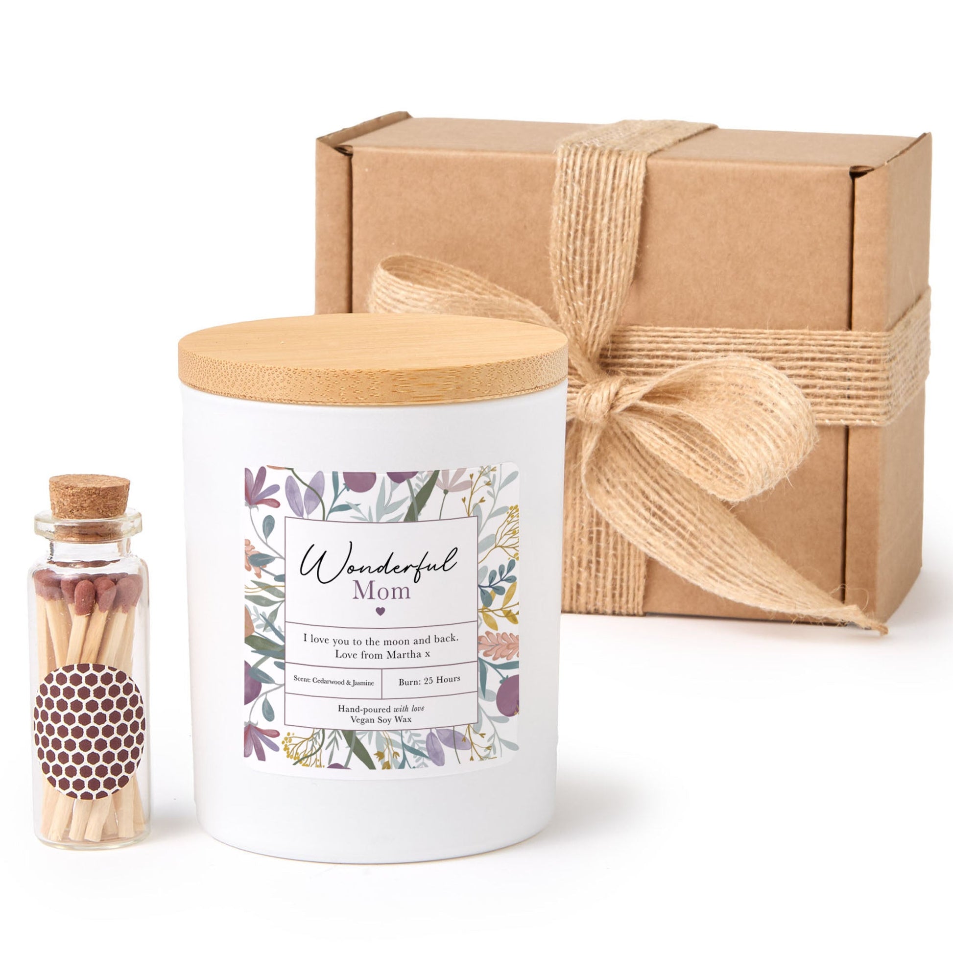 Personalized Wonderful Mom Scented Candle Gift | Custom Message Floral Design Mother's Day Present