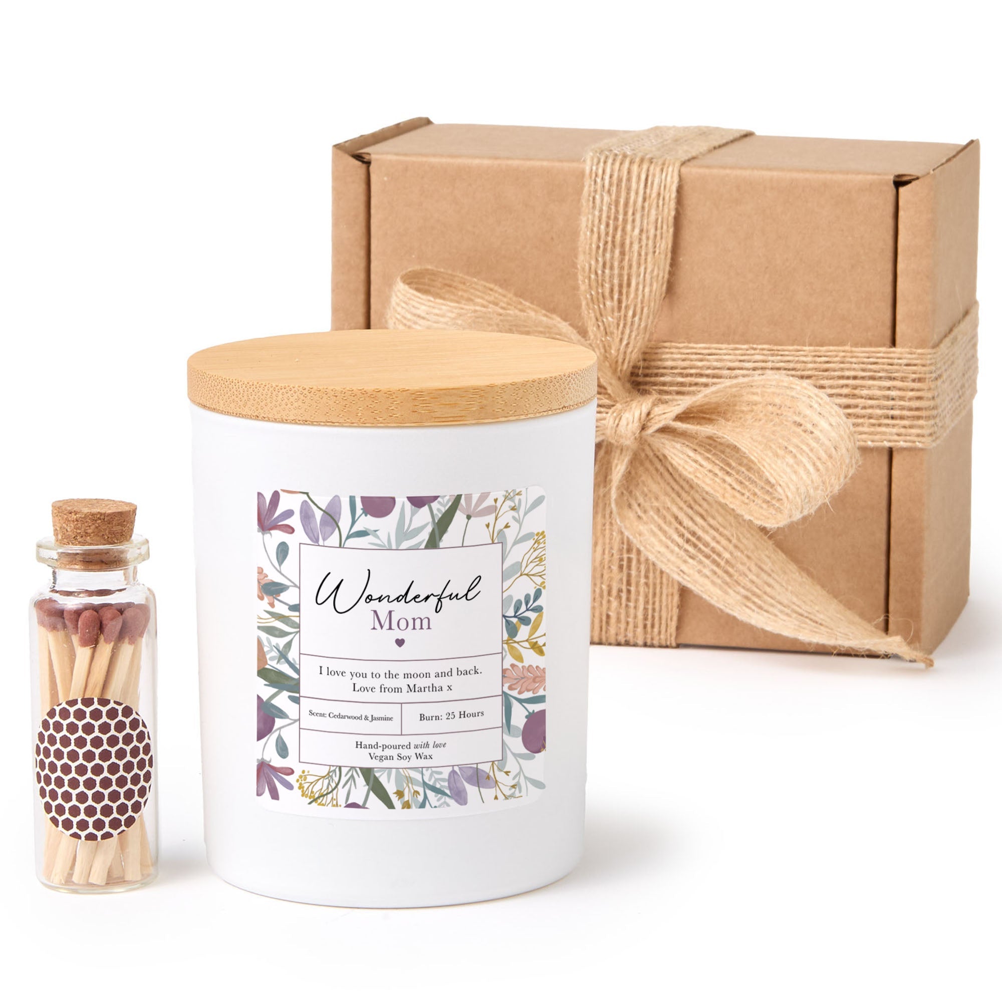 Personalized Wonderful Mom Scented Candle Gift | Custom Message Floral Design Mother's Day Present