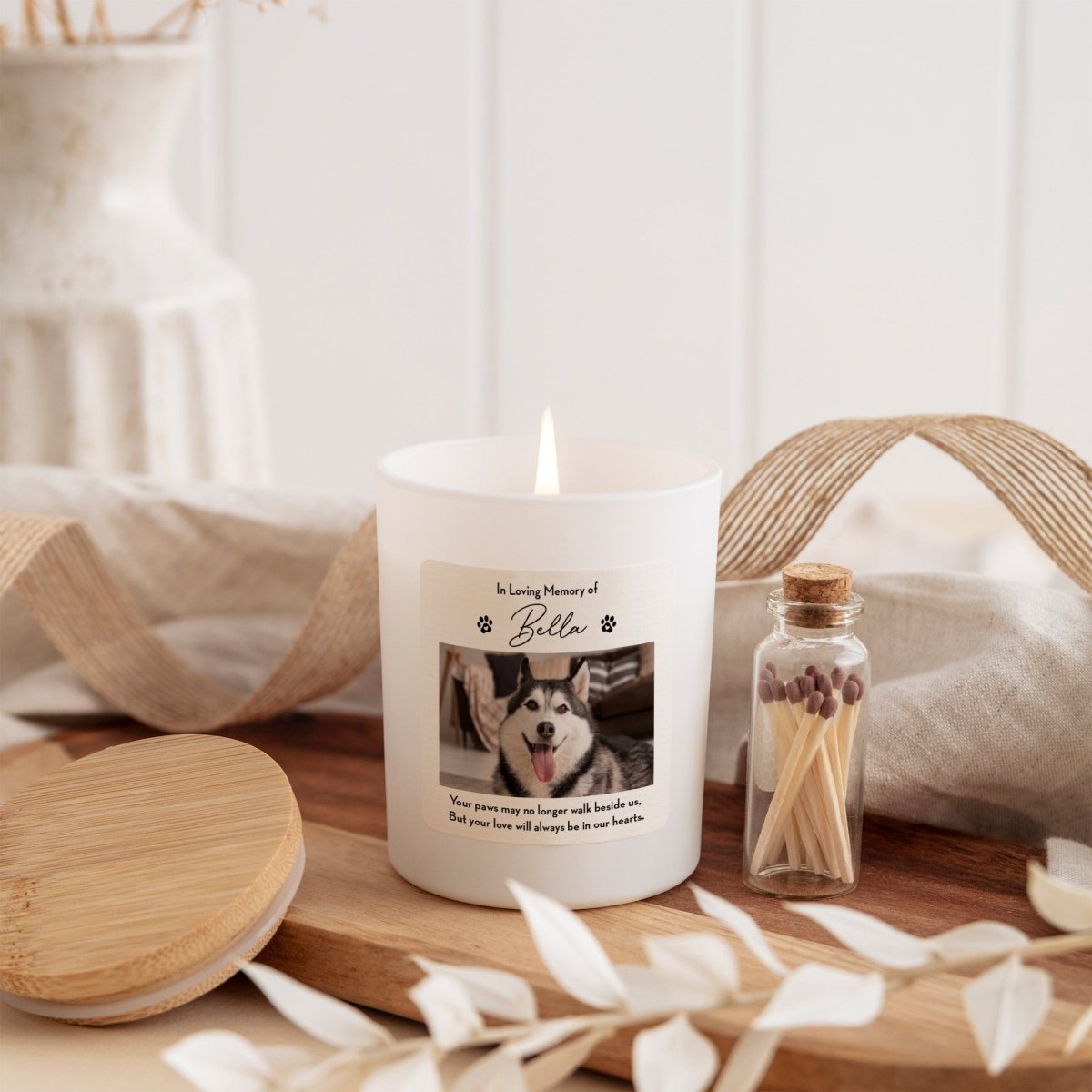 Pet Memorial Candle for Loss Gift, Custom Dog or Cat Remembrance with Photo, Gift Box, Mini Matches