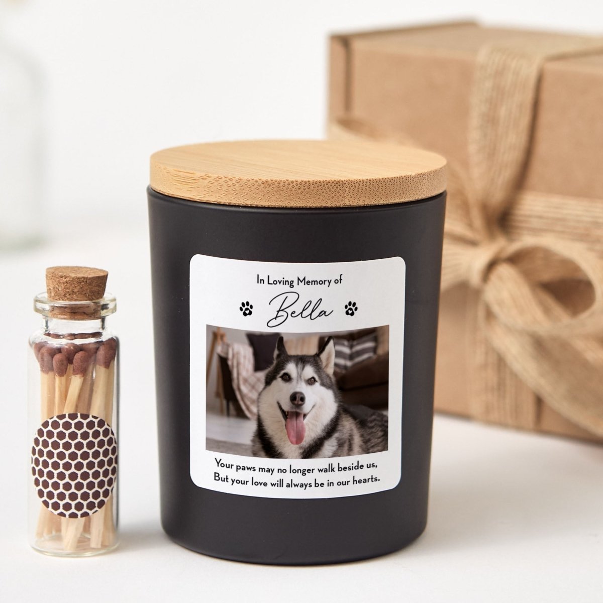Pet Memorial Candle for Loss Gift, Custom Dog or Cat Remembrance with Photo, Gift Box, Mini Matches