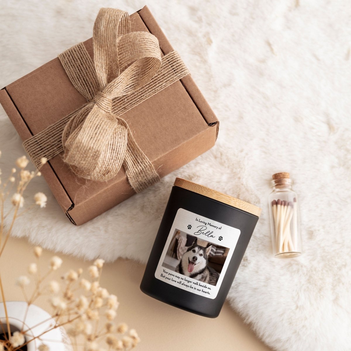 Pet Memorial Candle for Loss Gift, Custom Dog or Cat Remembrance with Photo, Gift Box, Mini Matches