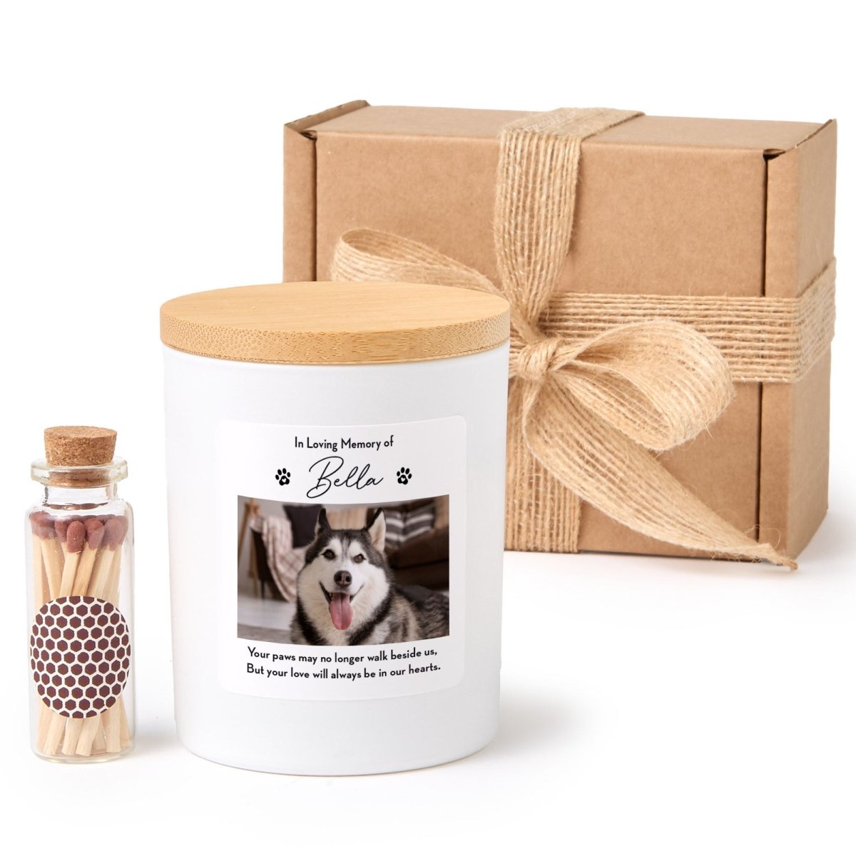 Pet Memorial Candle for Loss Gift, Custom Dog or Cat Remembrance with Photo, Gift Box, Mini Matches