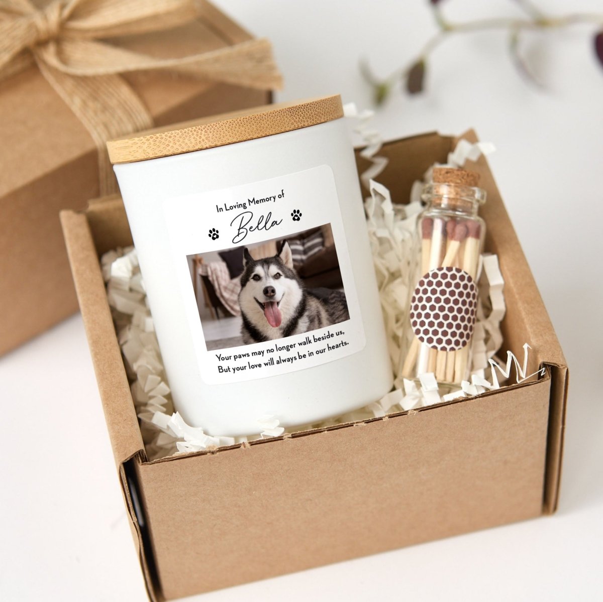 Pet Memorial Candle for Loss Gift, Custom Dog or Cat Remembrance with Photo, Gift Box, Mini Matches
