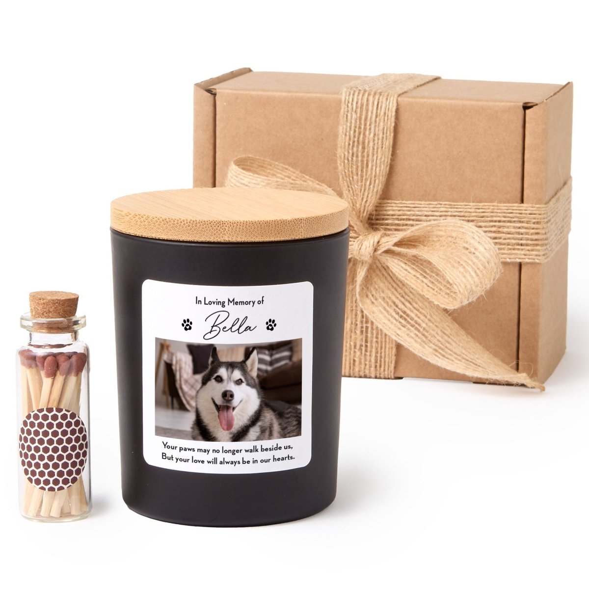 Pet Memorial Candle for Loss Gift, Custom Dog or Cat Remembrance with Photo, Gift Box, Mini Matches