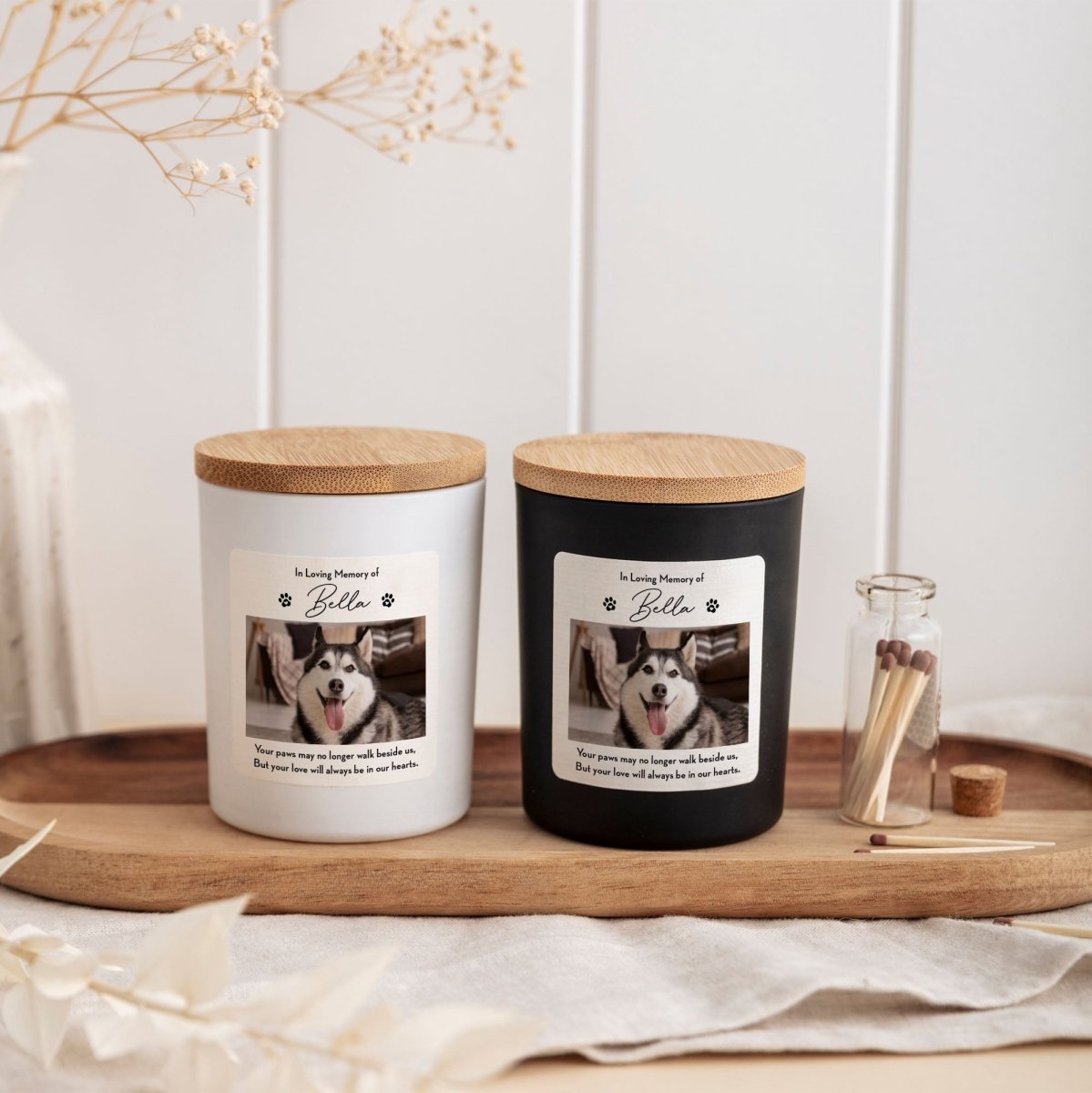 Pet Memorial Candle for Loss Gift, Custom Dog or Cat Remembrance with Photo, Gift Box, Mini Matches