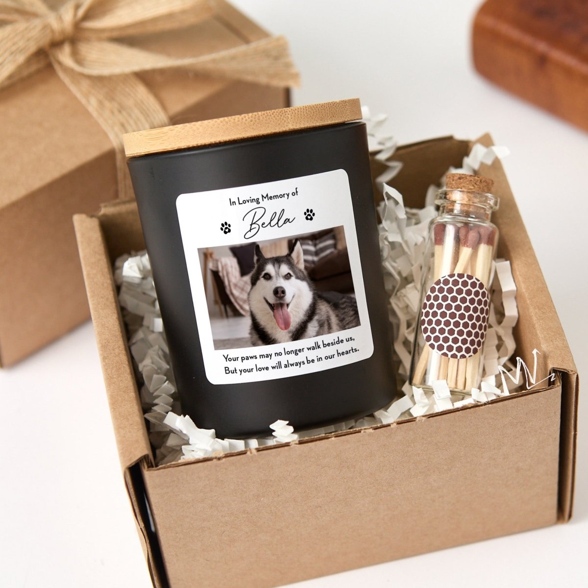 Pet Memorial Candle for Loss Gift, Custom Dog or Cat Remembrance with Photo, Gift Box, Mini Matches