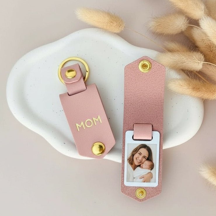 Photo Keyring for Mom, Mother's day Birthday Gift for Her. Mint PU Leather Keychain
