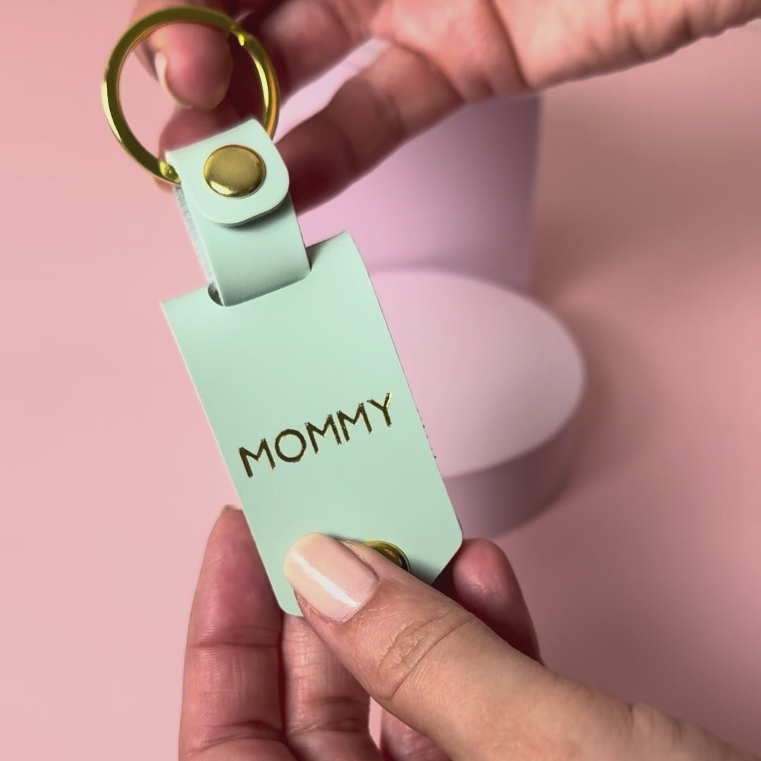 Photo Keyring for Mommy, Mother's day Birthday Christmas Gift for Her. Mint PU Leather Keychain