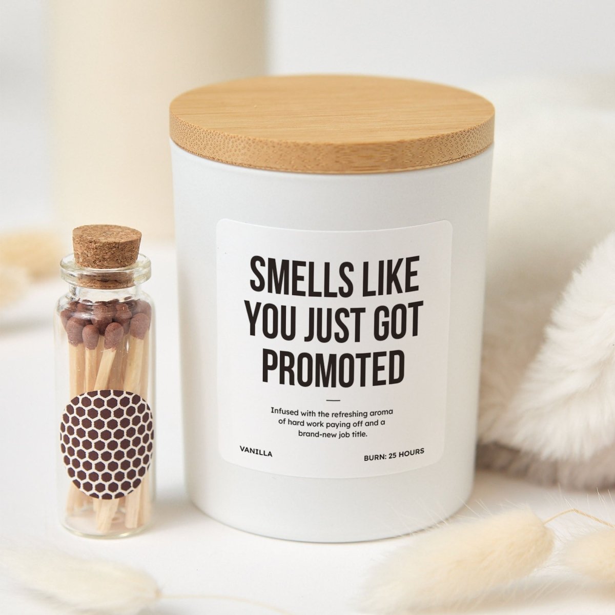 Promotion Scented Candle, New Job Gift for Coworker Boss Friend, Congratulations Present with Box, Matches