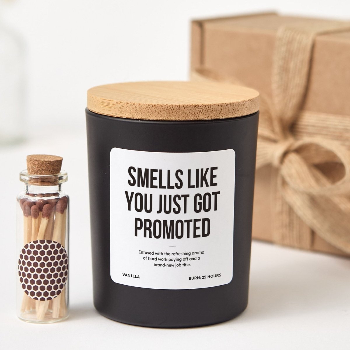 Promotion Scented Candle, New Job Gift for Coworker Boss Friend, Congratulations Present with Box, Matches
