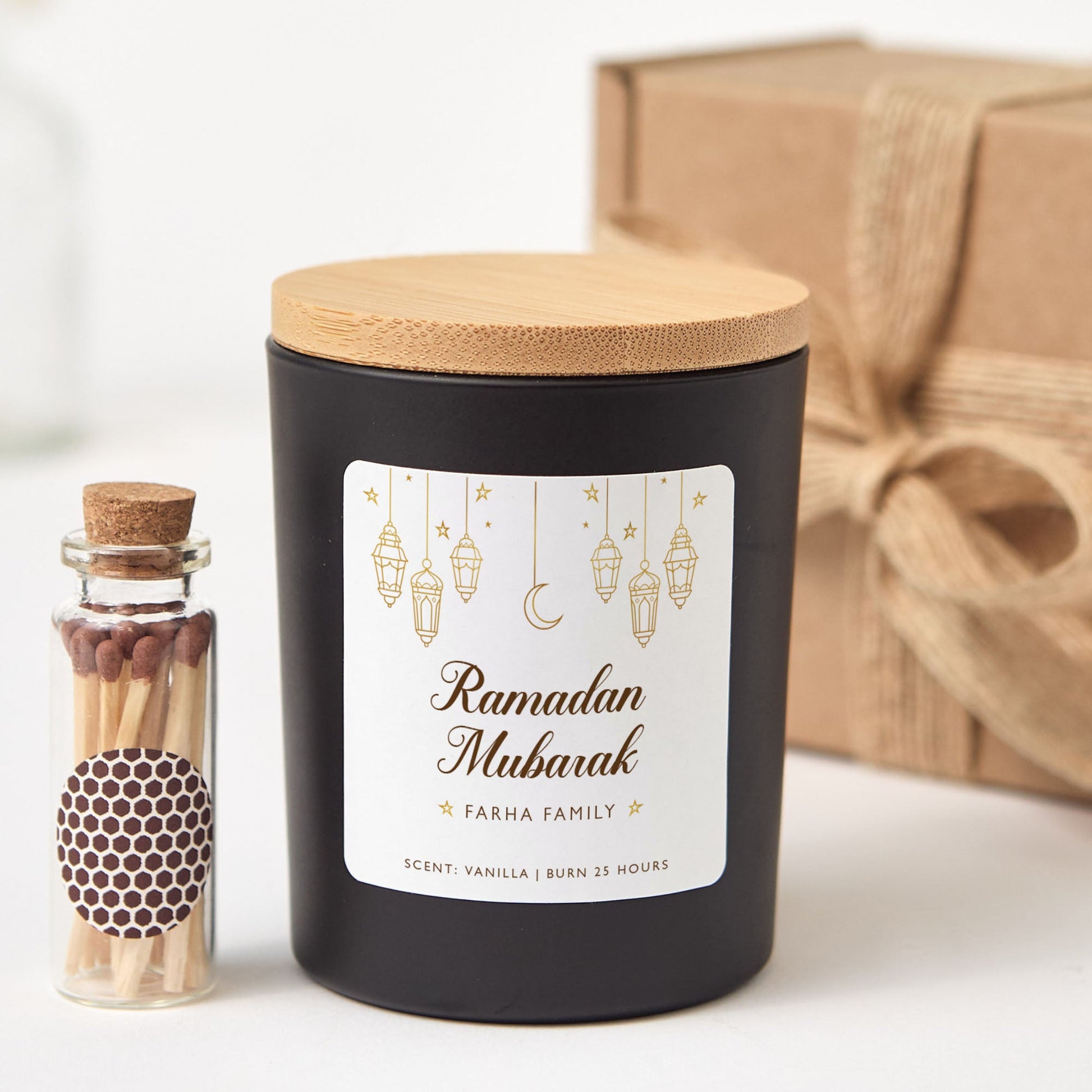 Ramadan Mubarak Candle, Personalized Islamic Gift, Soy Candle with Gift Box for Muslim Family