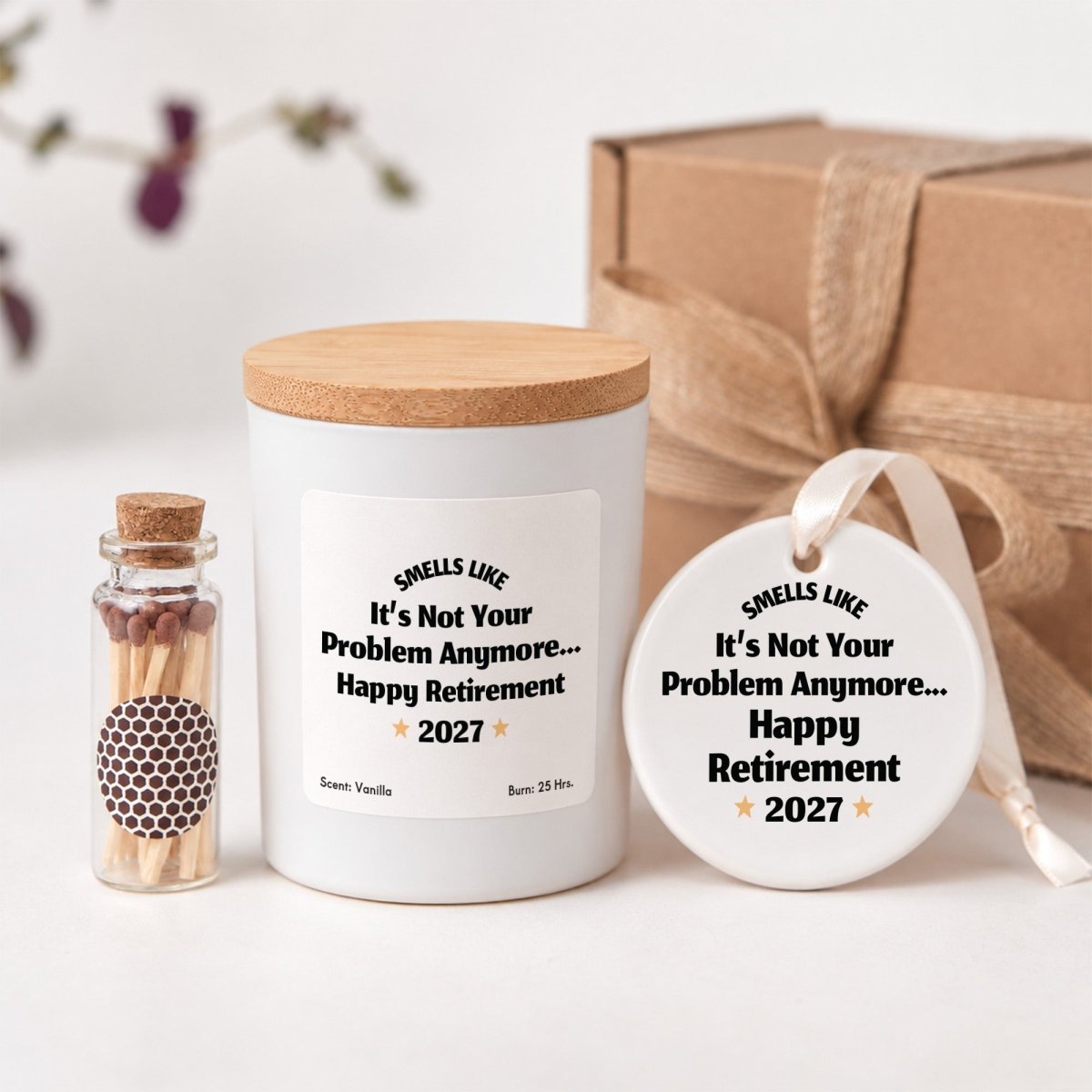 Retirement Candle, “Smells Like It’s Not Your Problem Anymore” Gift with Keepsake Ornament, Box