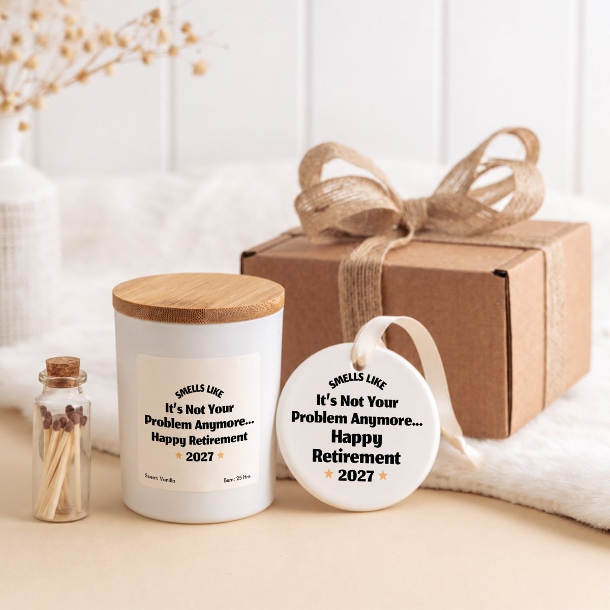 Retirement Candle, “Smells Like It’s Not Your Problem Anymore” Gift with Keepsake Ornament, Box