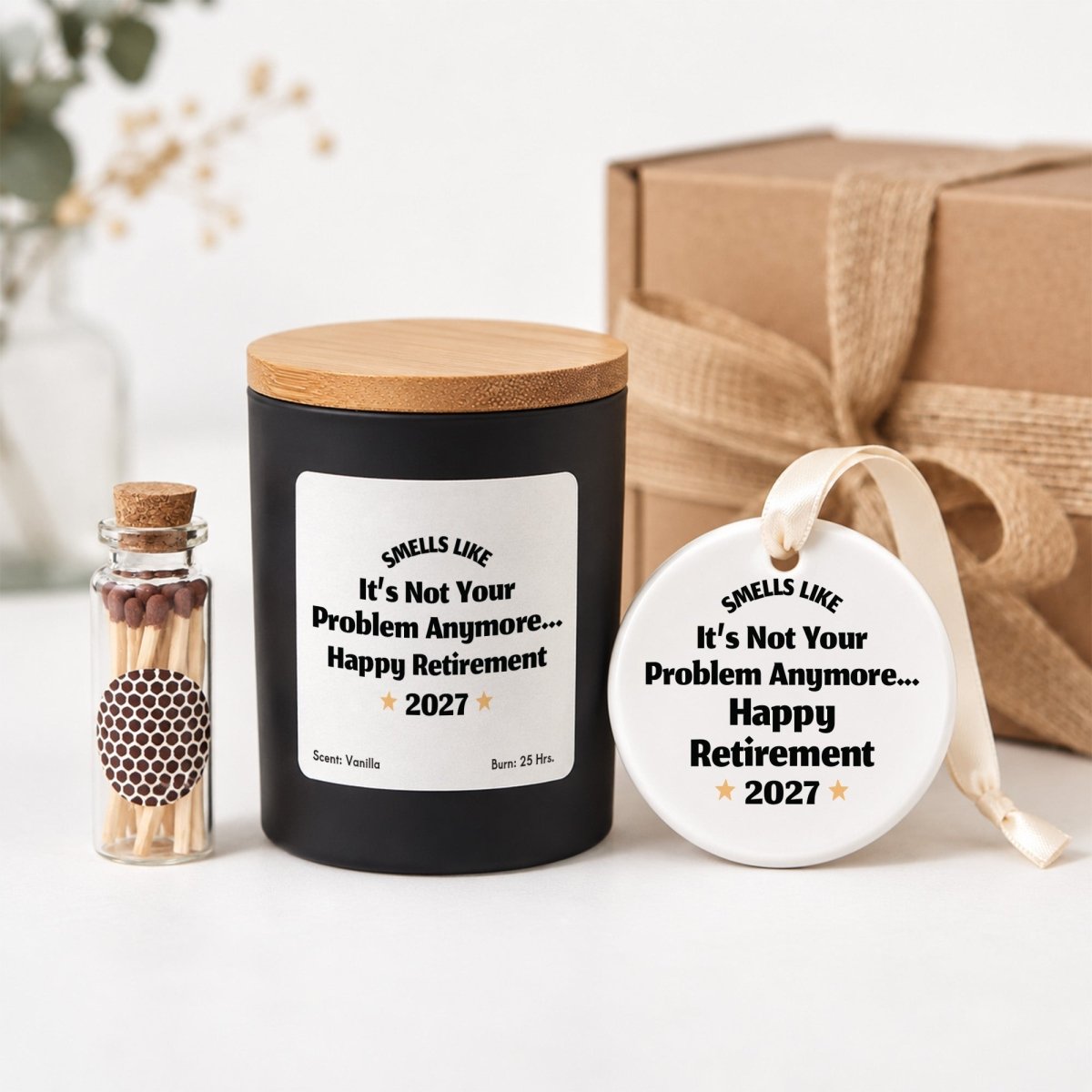 Retirement Candle, “Smells Like It’s Not Your Problem Anymore” Gift with Keepsake Ornament, Box