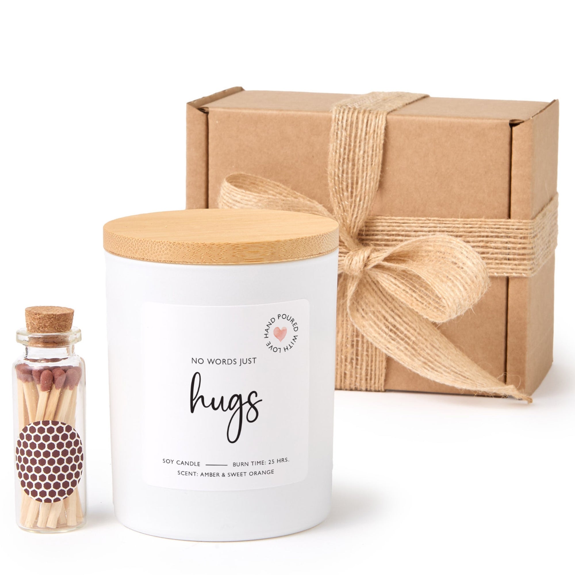 Sending You Hugs Candle Gift Box | Thinking of You Sympathy Gift | Scented Soy Wax Candle with Ribbon Matches | Comfort Gift for Friend