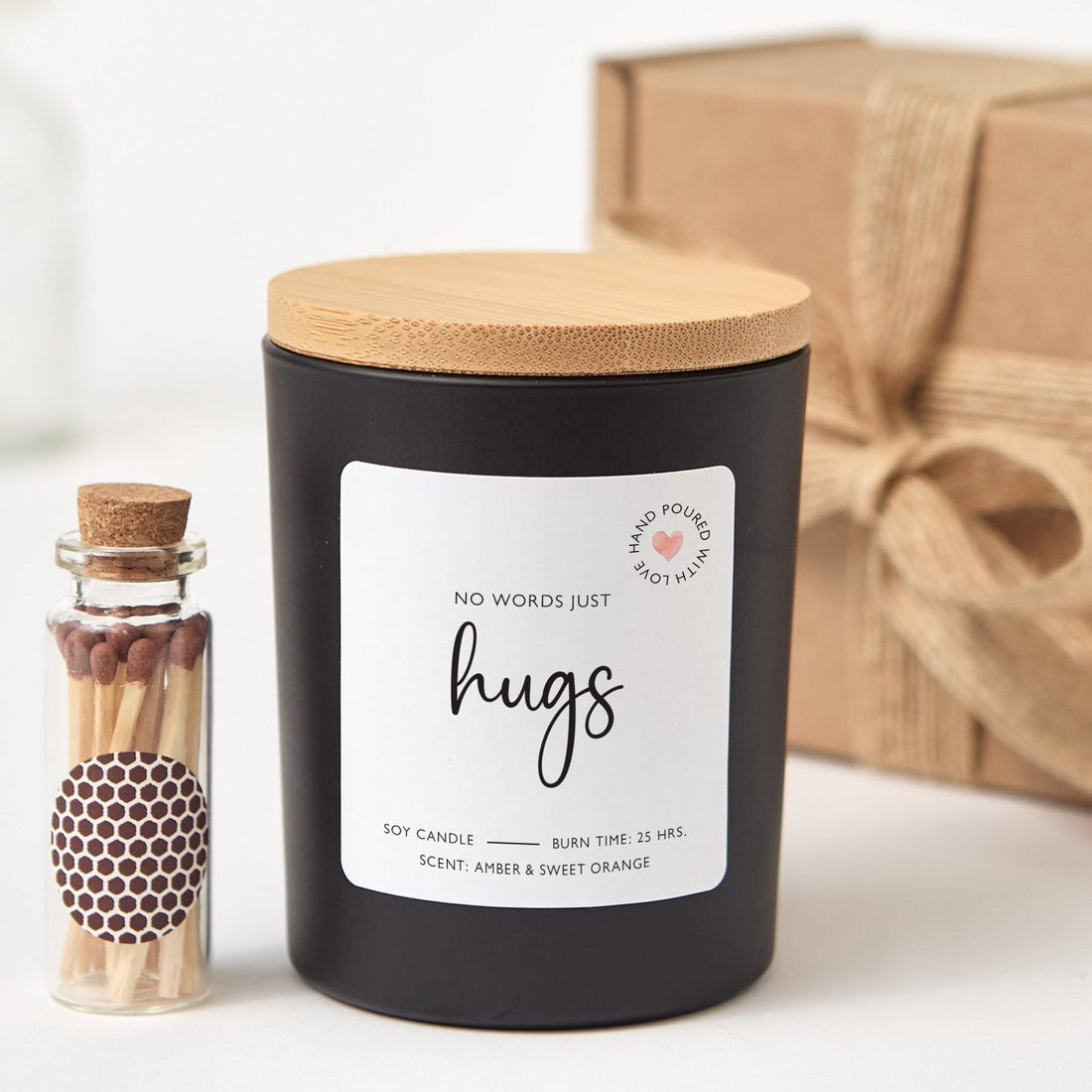 Sending You Hugs Candle Gift Box | Thinking of You Sympathy Gift | Scented Soy Wax Candle with Ribbon Matches | Comfort Gift for Friend