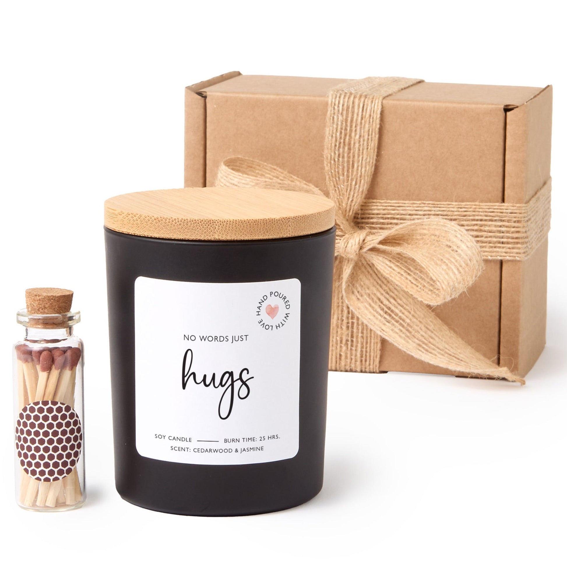 Sending You Hugs Candle Gift Box | Thinking of You Sympathy Gift | Scented Soy Wax Candle with Ribbon Matches | Comfort Gift for Friend