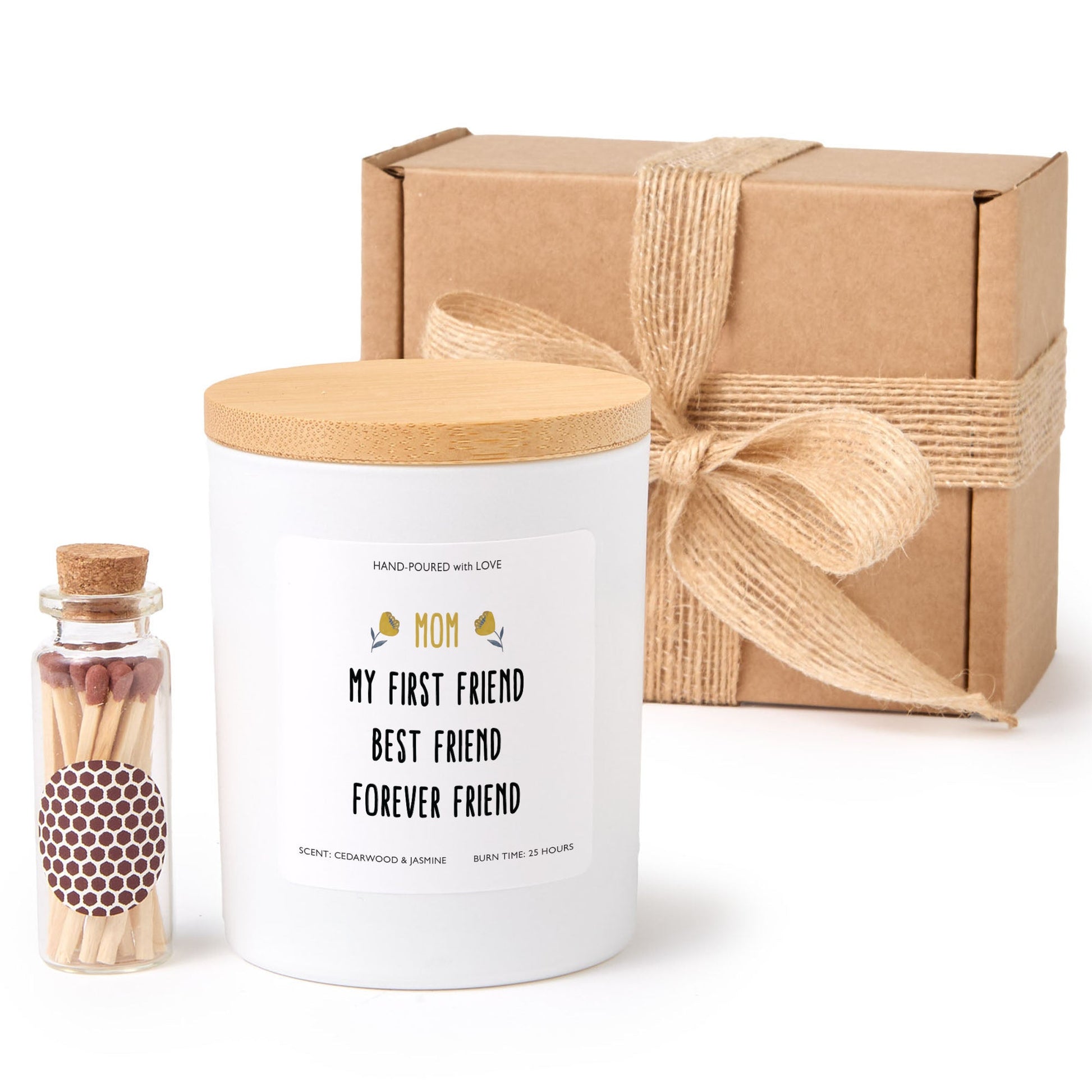 Sentimental Mom Scented Candle Gift | My First Friend Quote Design with Gift Box and Mini Matches Mother's Day