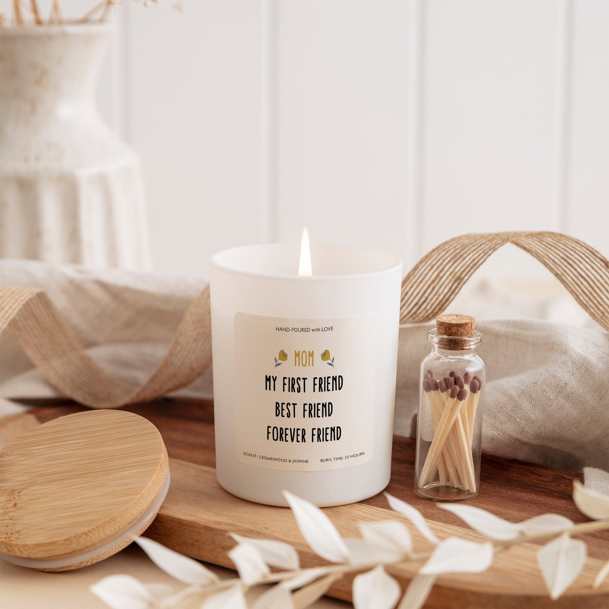 Sentimental Mom Scented Candle Gift | My First Friend Quote Design with Gift Box and Mini Matches Mother's Day