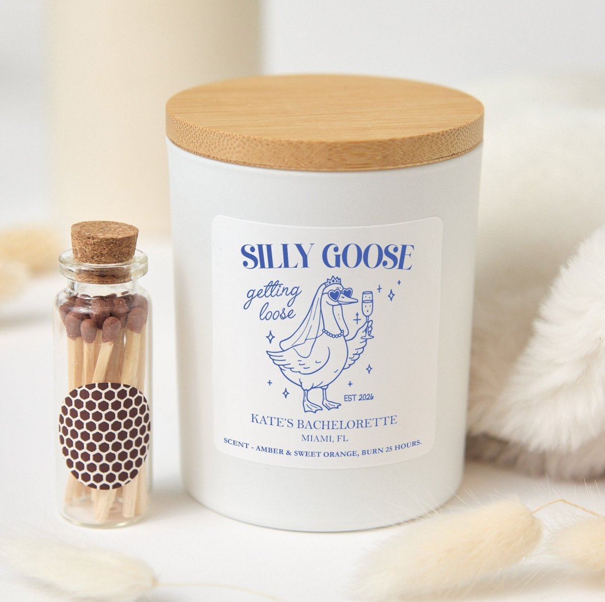 Silly Goose Bachelorette Candle, Funny Bride Gift, Custom Party Favor Present With Gift Box And Mini Matches