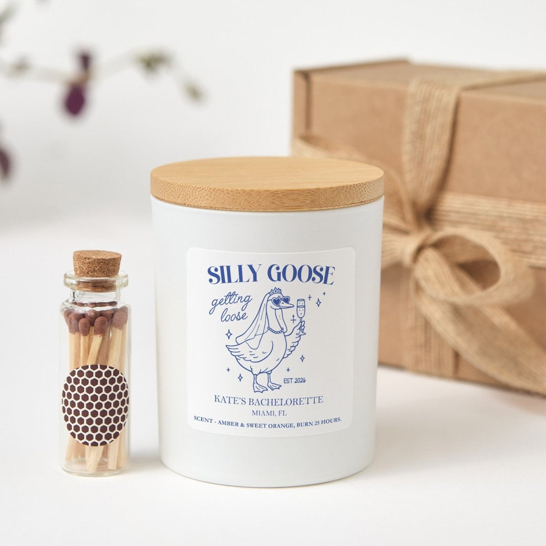 Silly Goose Bachelorette Candle, Funny Bride Gift, Custom Party Favor Present With Gift Box And Mini Matches