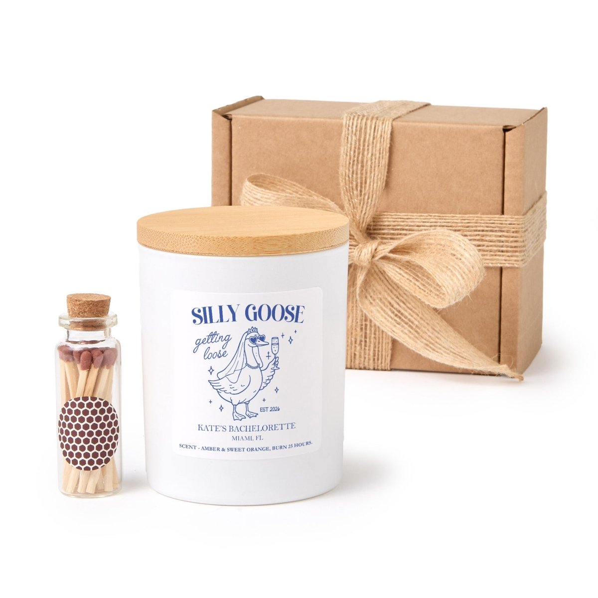 Silly Goose Bachelorette Candle, Funny Bride Gift, Custom Party Favor Present With Gift Box And Mini Matches