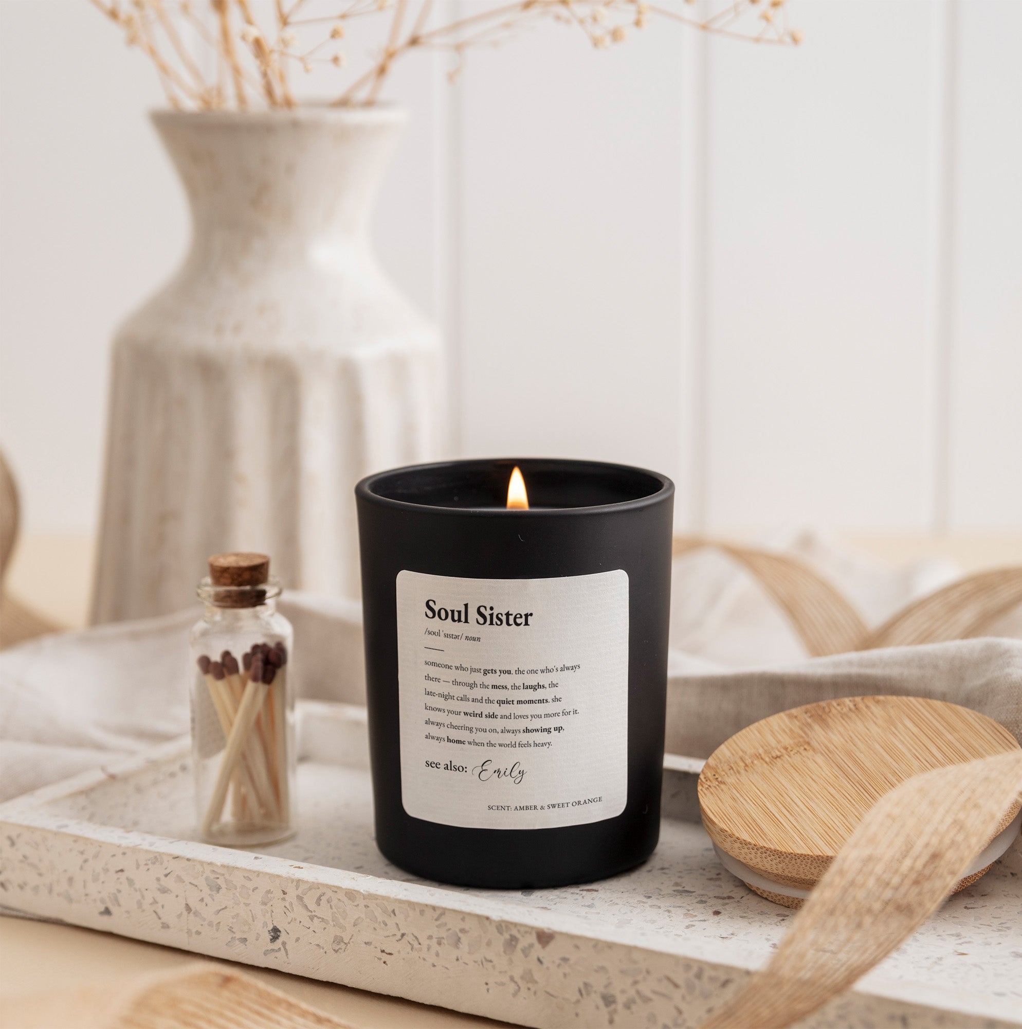 Soul Sister Candle Gift | Friendship Scented Candle | Personalized Keepsake with Gift Box and Matches
