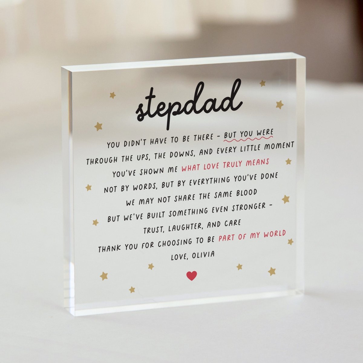 Stepdad Plaque Gift for Step Father, Personalized Acrylic Keepsake, Bonus Dad Thank You Present