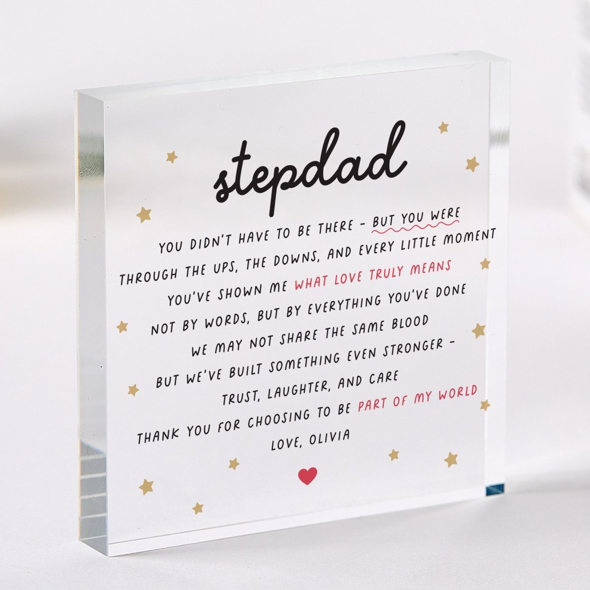Stepdad Plaque Gift for Step Father, Personalized Acrylic Keepsake, Bonus Dad Thank You Present
