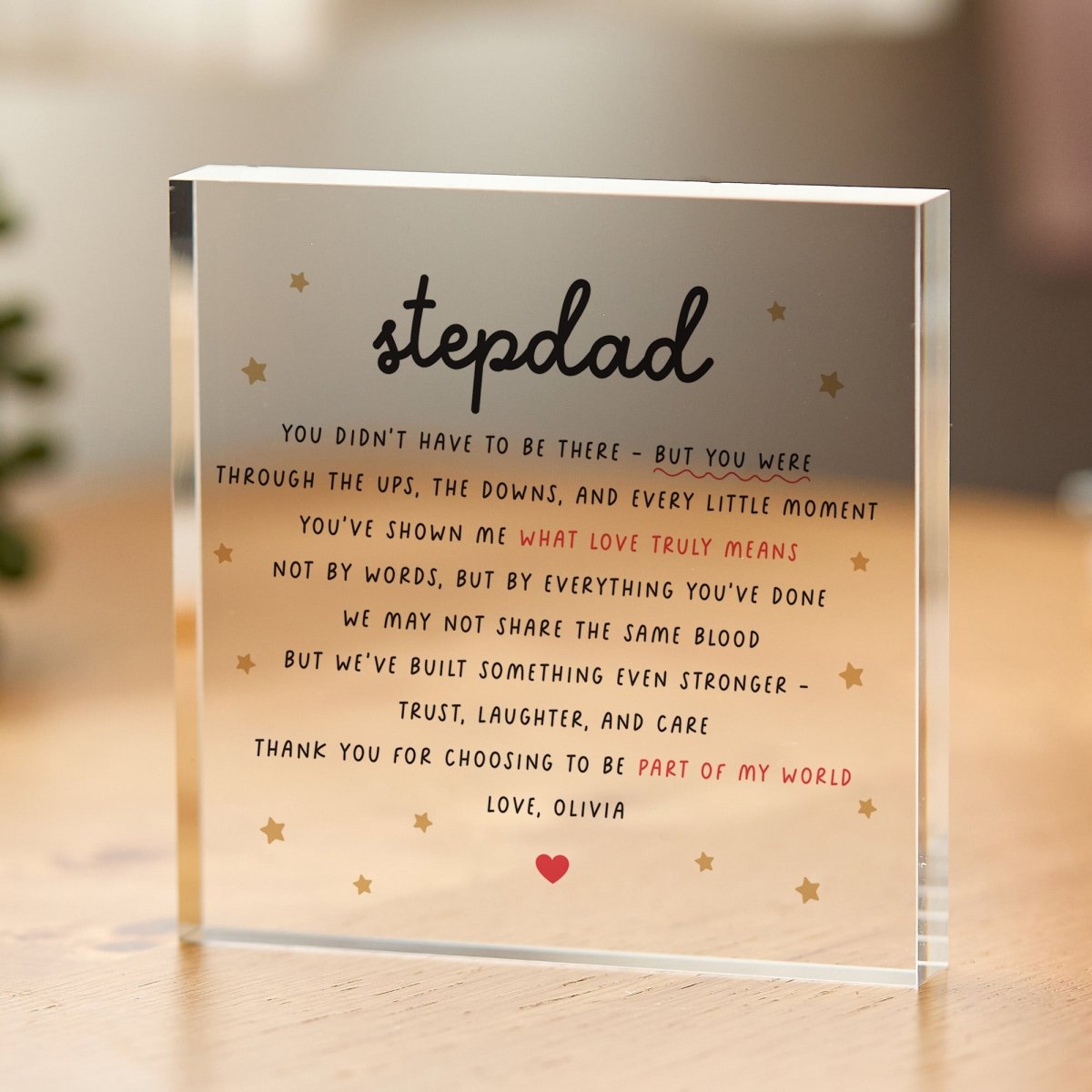 Stepdad Plaque Gift for Step Father, Personalized Acrylic Keepsake, Bonus Dad Thank You Present