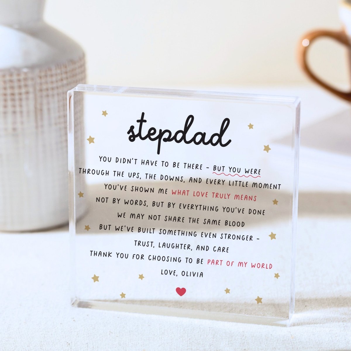 Stepdad Plaque Gift for Step Father, Personalized Acrylic Keepsake, Bonus Dad Thank You Present