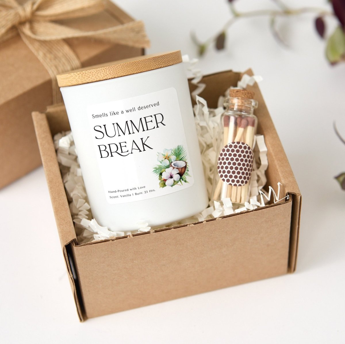 Summer Break Teacher Candle Gift, End of Year Appreciation Present for Educator, Funny Vacation Soy Candle with Matches