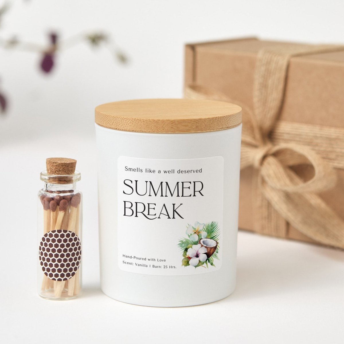 Summer Break Teacher Candle Gift, End of Year Appreciation Present for Educator, Funny Vacation Soy Candle with Matches